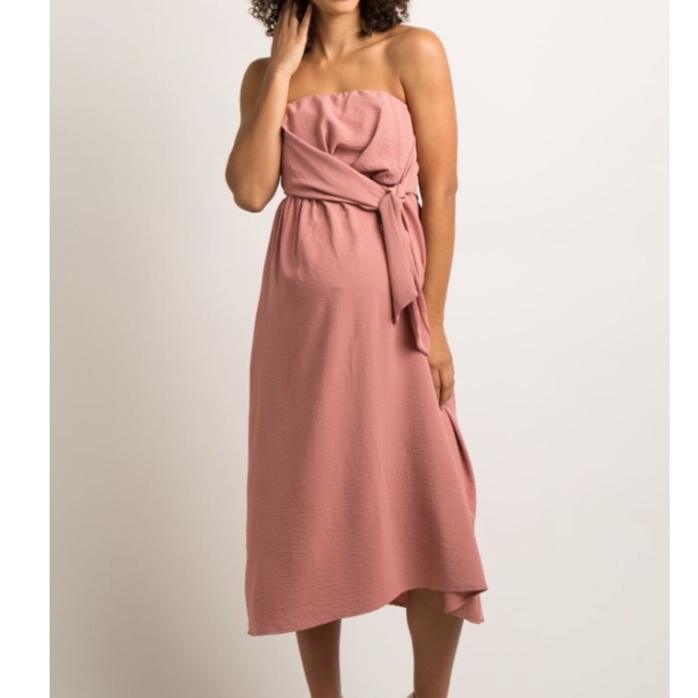 Mauve Strapless Midi Dress Maternity